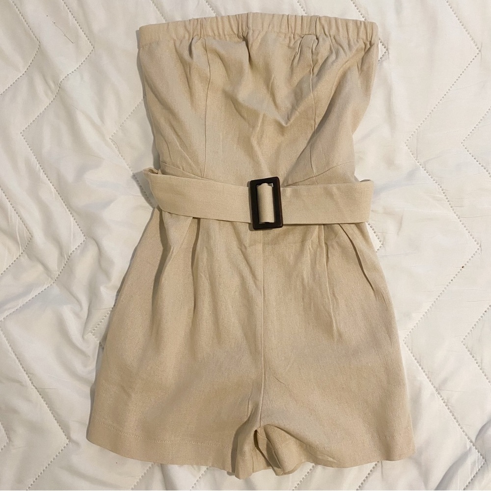 Beige Strapless Romper with Belt